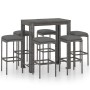 Set da Bar da Giardino 7 pz con Cuscini in Polyrattan Grigio