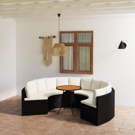 Set Divani da Giardino 7 pz con Cuscini in Polyrattan Nero