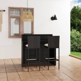 Set Bar da Giardino 3 pz con Cuscini Nero