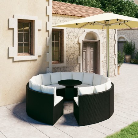 Set Divani da Giardino 9 pz con Cuscini in Polyrattan Nero