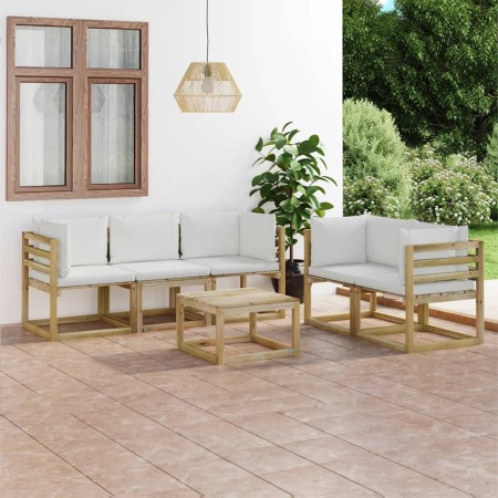 Set Salotto da Giardino 6 pz con Cuscini Crema