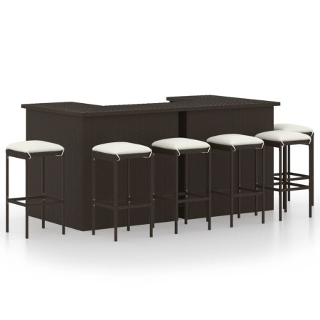 Set da Bar da Giardino 8 pz con Cuscini in Polyrattan Marrone