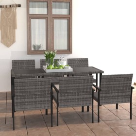 Set da Pranzo da Giardino 7 pz in Polyrattan Grigio