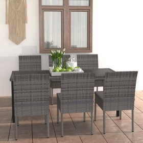 Set da Pranzo da Giardino 7 pz in Polyrattan Grigio