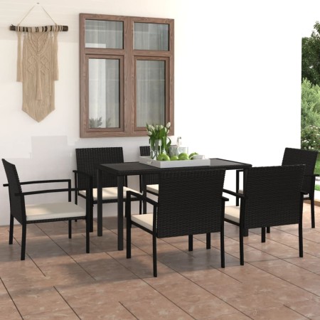 Set da Pranzo da Giardino 7 pz in Polyrattan Nero