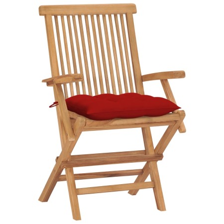 Sedie da Giardino con Cuscini Rossi 4 pz Legno Massello di Teak