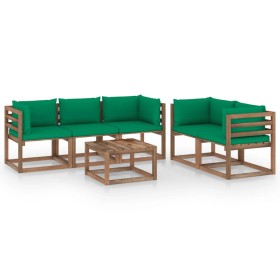 Set Salotto da Giardino 6 pz con Cuscini Verdi