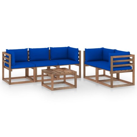 Set Salotto da Giardino 6 pz con Cuscini Blu