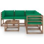 Set Salotto Giardino con Cuscini Verdi 6 pz in Pino Impregnato