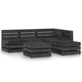 Set Salotto da Giardino 6 pz in Legno di Pino Impregnato Grigio