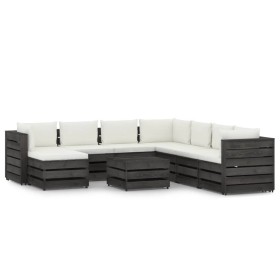 Set Divani da Giardino con Cuscini 9 pz Legno Impregnato Grigio