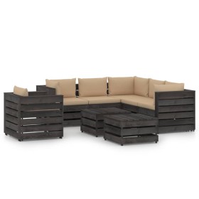 Set Salotto da Giardino con Cuscini 8pz Legno Impregnato Grigio