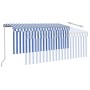 Tenda Sole Retrattile Manuale con LED 3x2,5m Blu e Bianco