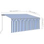 Tenda Sole Retrattile Manuale con LED 3x2,5m Blu e Bianco