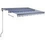 Tenda da Sole Retrattile Manuale con LED 300x250cm Blu e Bianco