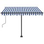 Tenda da Sole Retrattile Manuale con LED 300x250cm Blu e Bianco