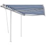 Tenda da Sole Retrattile Manuale con Pali 3,5x2,5m Blu e Bianca