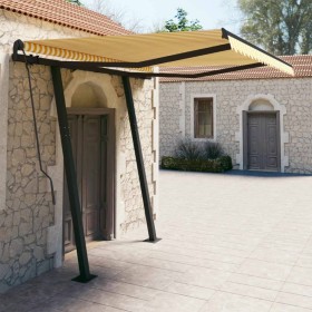 Tenda da Sole Retrattile Automatica Pali 3x2,5m Gialla Bianca