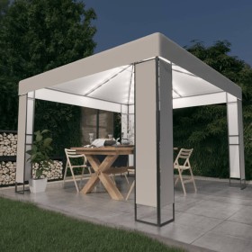 Gazebo con Tetto Doppio e Stringa di Luci LED 3x3 m Bianco