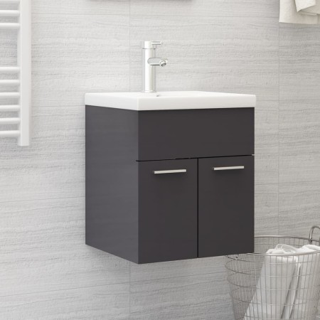 Mobile Bagno con Lavabo Integrato Grigio Lucido in Truciolato