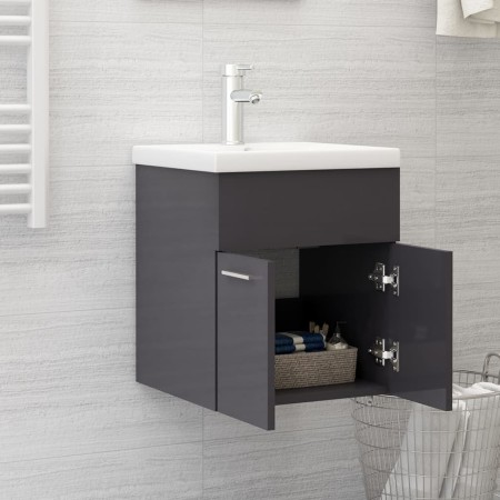 Mobile Bagno con Lavabo Integrato Grigio Lucido in Truciolato