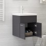 Mobile con Lavabo Integrato Grigio Lucido in Legno Multistrato