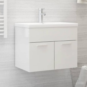 Mobile con Lavabo Integrato Bianco Lucido in Legno Multistrato