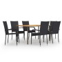 Set Mobili da Pranzo Giardino 7 pz in Polyrattan Nero