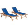 Lettini Prendisole 2 pz con Cuscino Blu Reale in Legno di Teak