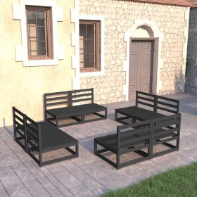 Set Divani da Giardino 8 pz Nero in Legno Massello di Pino