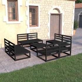 Set Divani da Giardino 9 pz Nero in Legno Massello di Pino