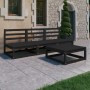 Set Divani da Giardino 4 pz Nero in Legno Massello di Pino