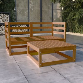 Set Divani da Giardino 3 pz Miele in Legno Massello di Pino