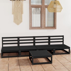 Set Divani da Giardino 5 pz Nero in Legno Massello di Pino