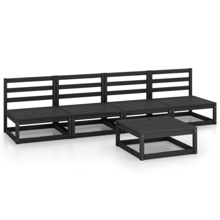 Set Divani da Giardino 5 pz Nero in Legno Massello di Pino