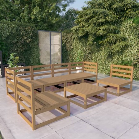 Set Divani da Giardino 7 pz Miele in Legno Massello di Pino