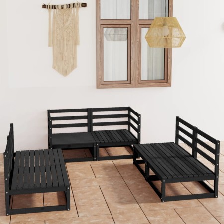 Set Divani da Giardino 6 pz Nero in Legno Massello di Pino