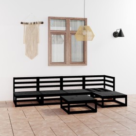 Set Divani da Giardino 6 pz Nero in Legno Massello di Pino