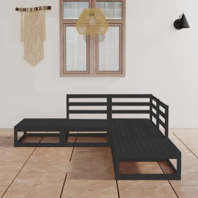 Set Divani da Giardino 5 pz Nero in Legno Massello di Pino