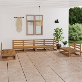 Set Divani da Giardino 8 pz Miele in Legno Massello di Pino