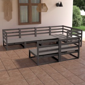 Set Divani da Giardino 7 pz Grigio in Legno Massello di Pino