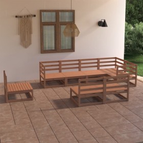 Set Divani da Giardino 8 pz Marrone Miele in Massello di Pino