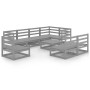 Set Divani da Giardino 9 pz Grigio in Legno Massello di Pino