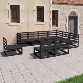 Set Divani da Giardino 9 pz Nero in Legno Massello di Pino