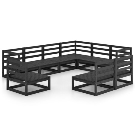 Set Divani da Giardino 9 pz Nero in Legno Massello di Pino