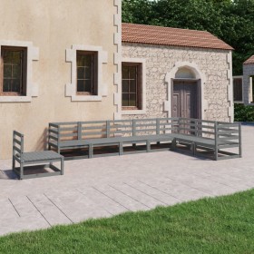 Set Divani da Giardino 8 pz Grigi in Legno Massello di Pino