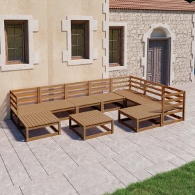 Set Divani da Giardino 10 pz Marrone Miele in Massello di Pino