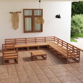 Set Divani da Giardino 12 pz Marrone Miele in Massello di Pino