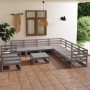 Set Divani da Giardino 10 pz Grigio in Legno Massello di Pino