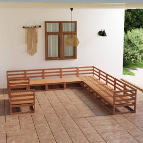 Set Divani da Giardino 11 pz Marrone Miele in Massello di Pino